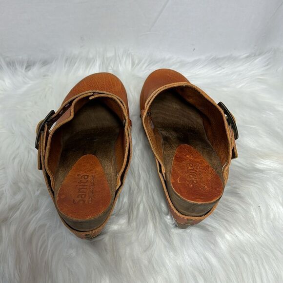 Sanita Vintage  Terra Cotta Leather Wooden Clogs Sz 41/US 10.5-11 - Picture 3 of 6
